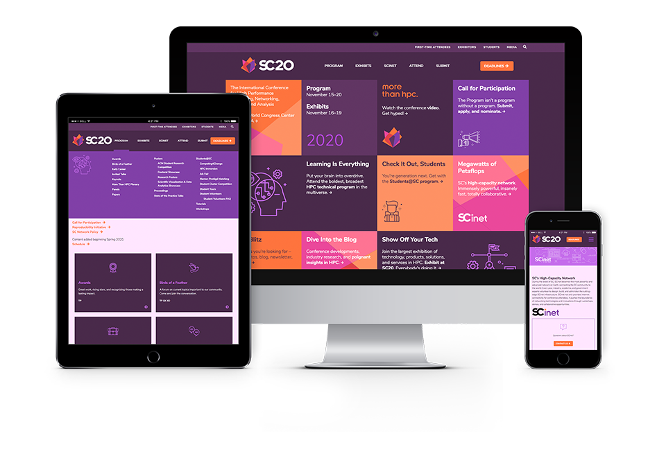 SC20 website on different devices