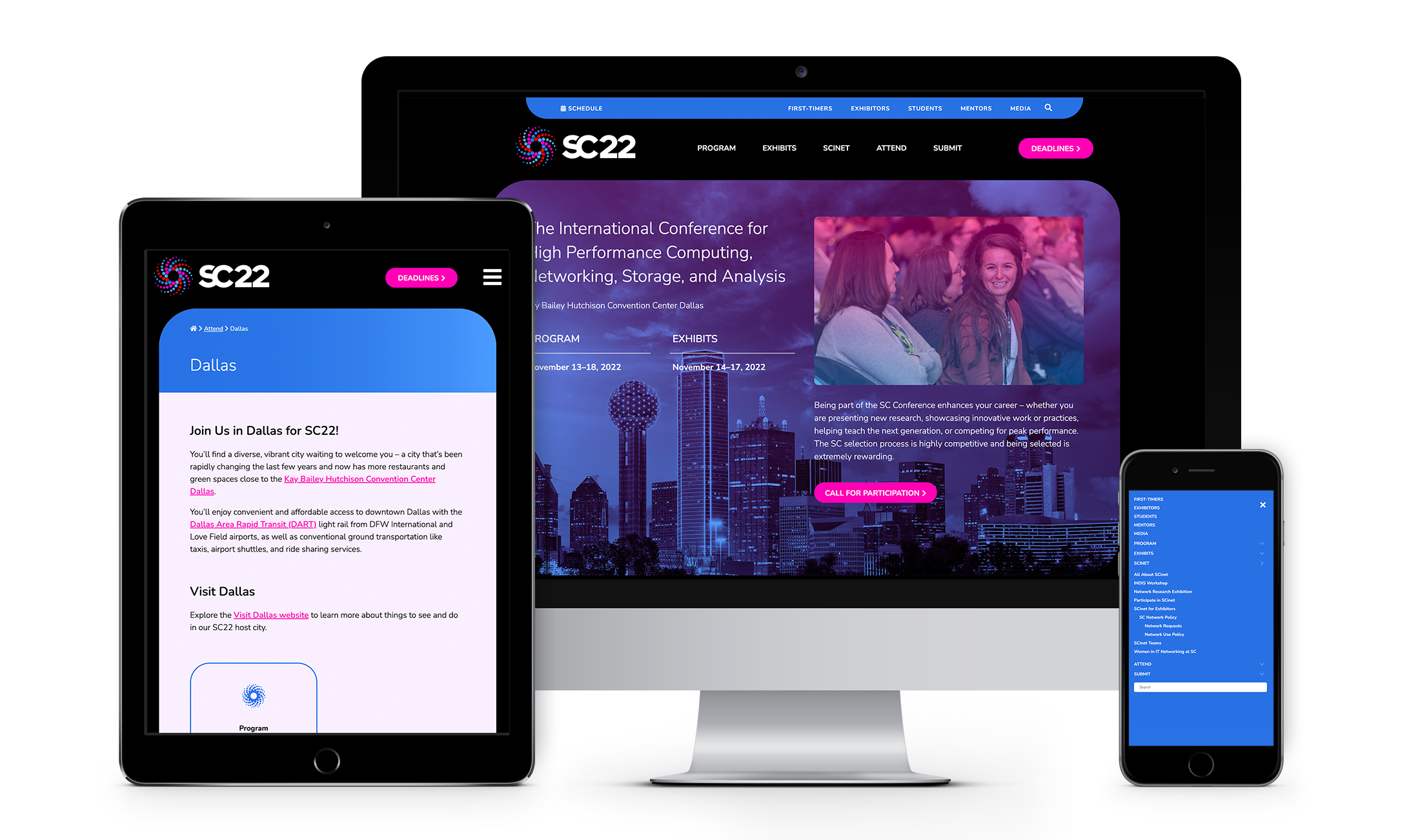 SC22 website on desktop, laptop, and mobile devices